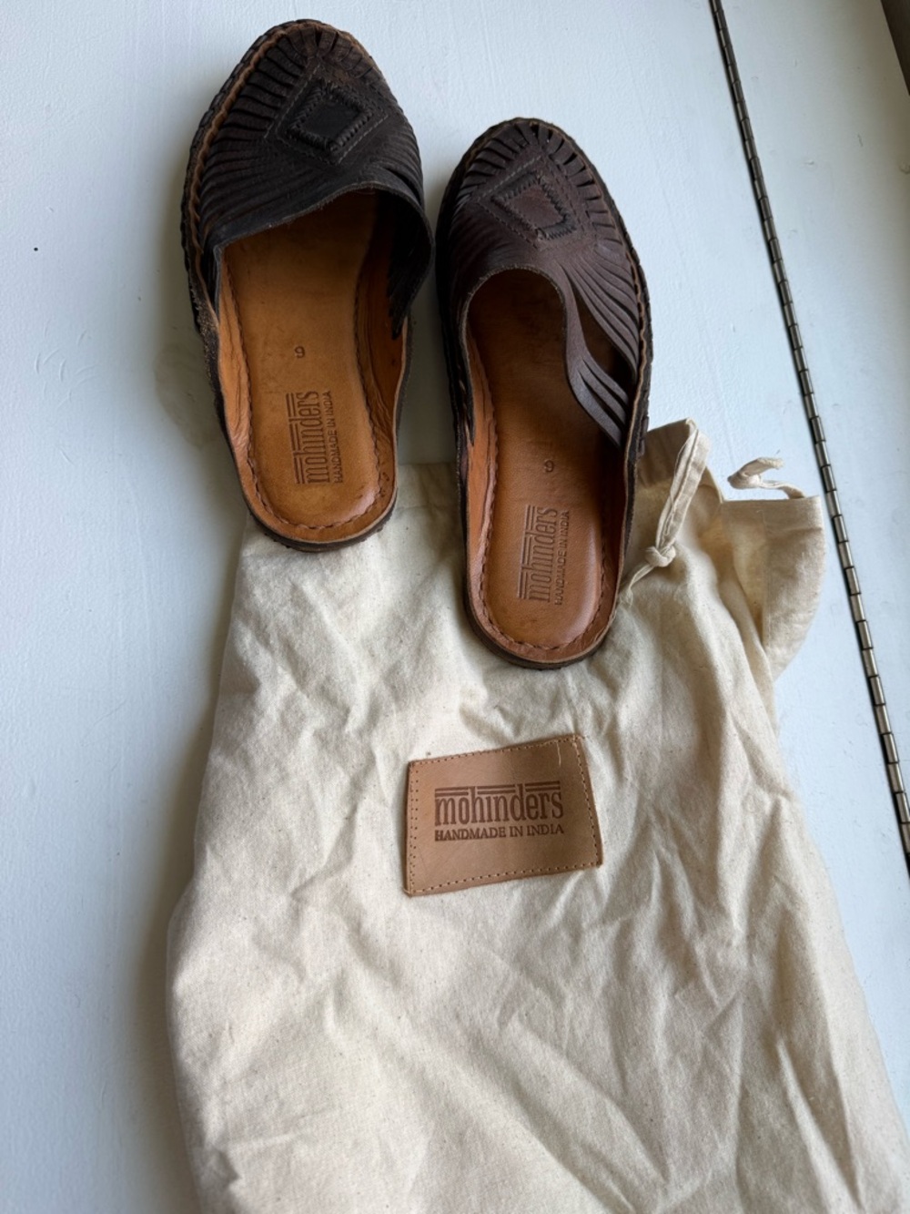Mohinder  Brown Leather Slip-On Mules sz 9